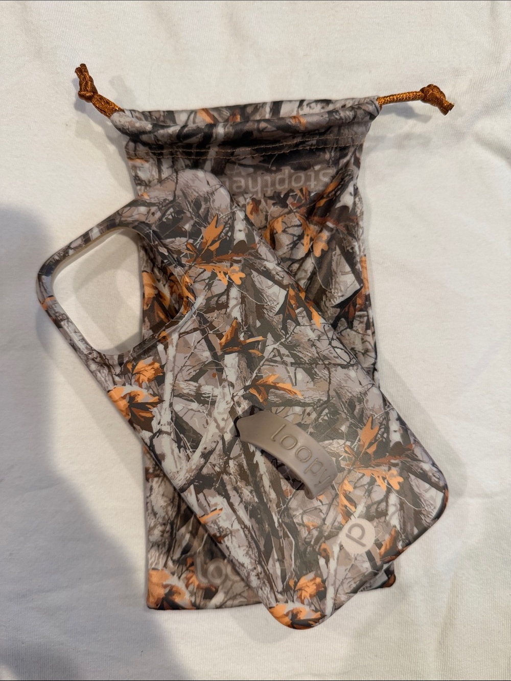 Loopy Case camo phone case with orange and gray